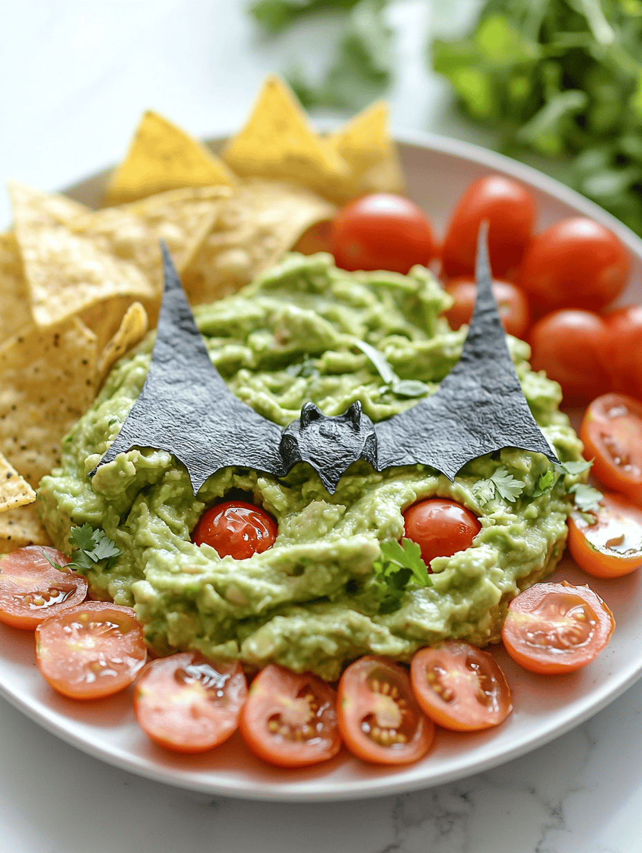 Spooky Bat-Shaped Halloween Guacamole with Tortilla Chips